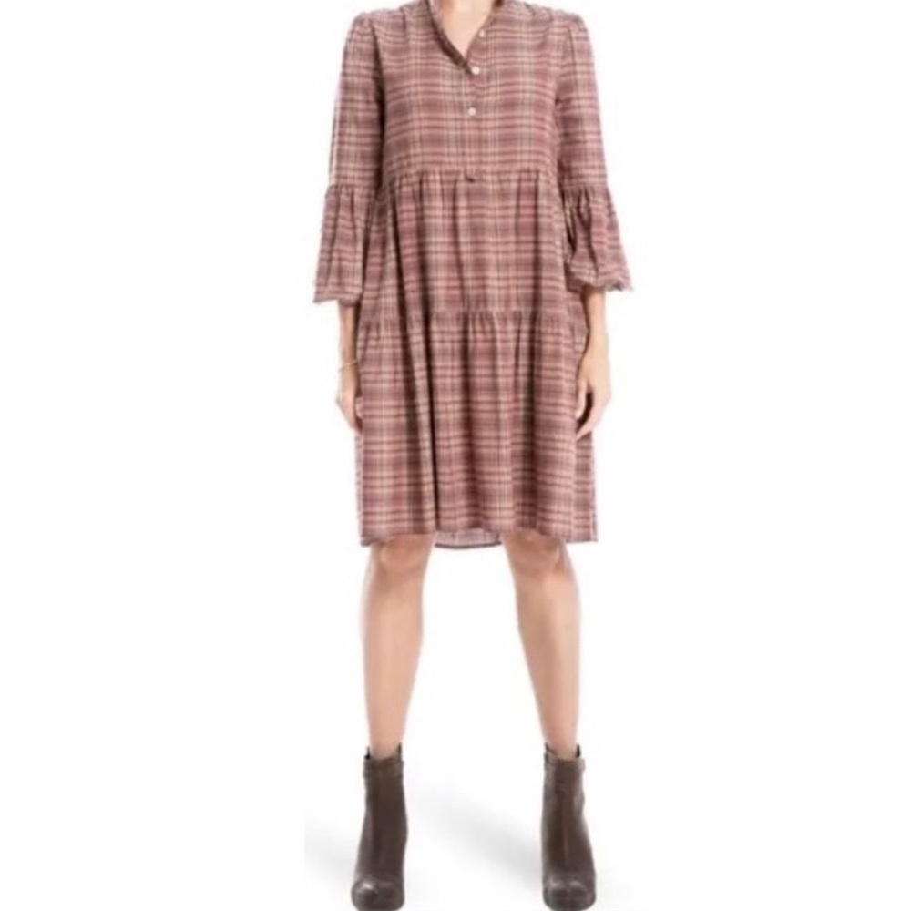 NEW MAX STUDIO Plaid 3/4 Sleeve Dress
